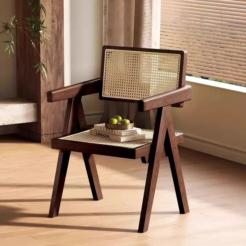 

Solid wood dining chair Home Chandigarh chair Antique style with armrest backrest Leisure Internet celebrity restaurant