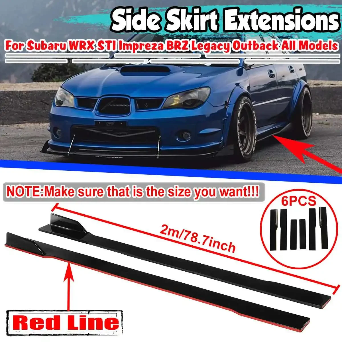 

2m Car Side Skirt Extensions Diffuser Rocker Splitter Side Skirts Lip For Subaru WRX STI Impreza BRZ Legacy Outback All Models