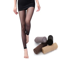 Solid Color Nine Point Stockings Double Plus Size Core Silk Women's Authentic Without Feet 9 Point Pantyhose Transparent