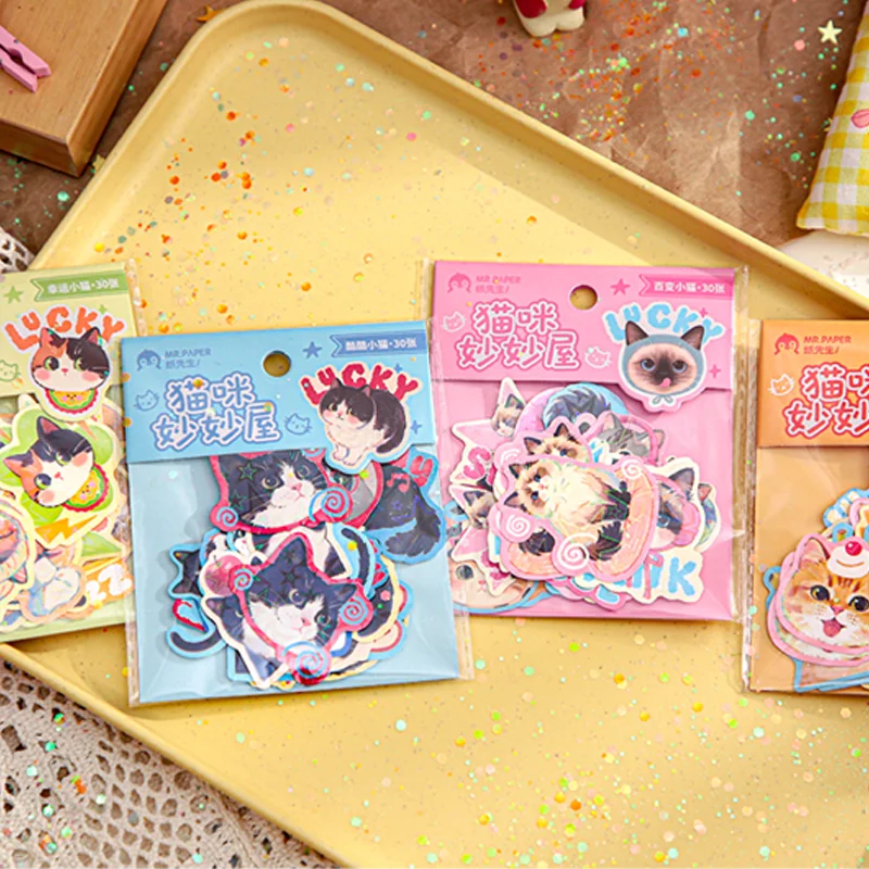 مجموعة ملصقات Mr.Paper مكونة من 4 قطع لطيفة على شكل كيتي، سلسلة Cat Wonder House لسكرابوكينغ المجلات، وديكور الحيوانات الأليفة Kawaii