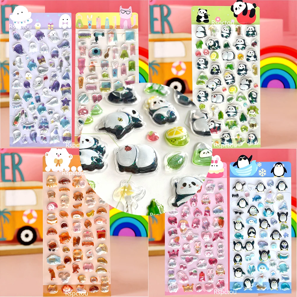 สติกเกอร์คริสตัลลายสัตว์น่ารัก 6 ชิ้น สติกเกอร์การ์ตูน 3 มิติ นูน ลายตลก สำหรับตกแต่งกระเป๋าเดินทาง ตู้เย็น โทรศัพท์มือถือ