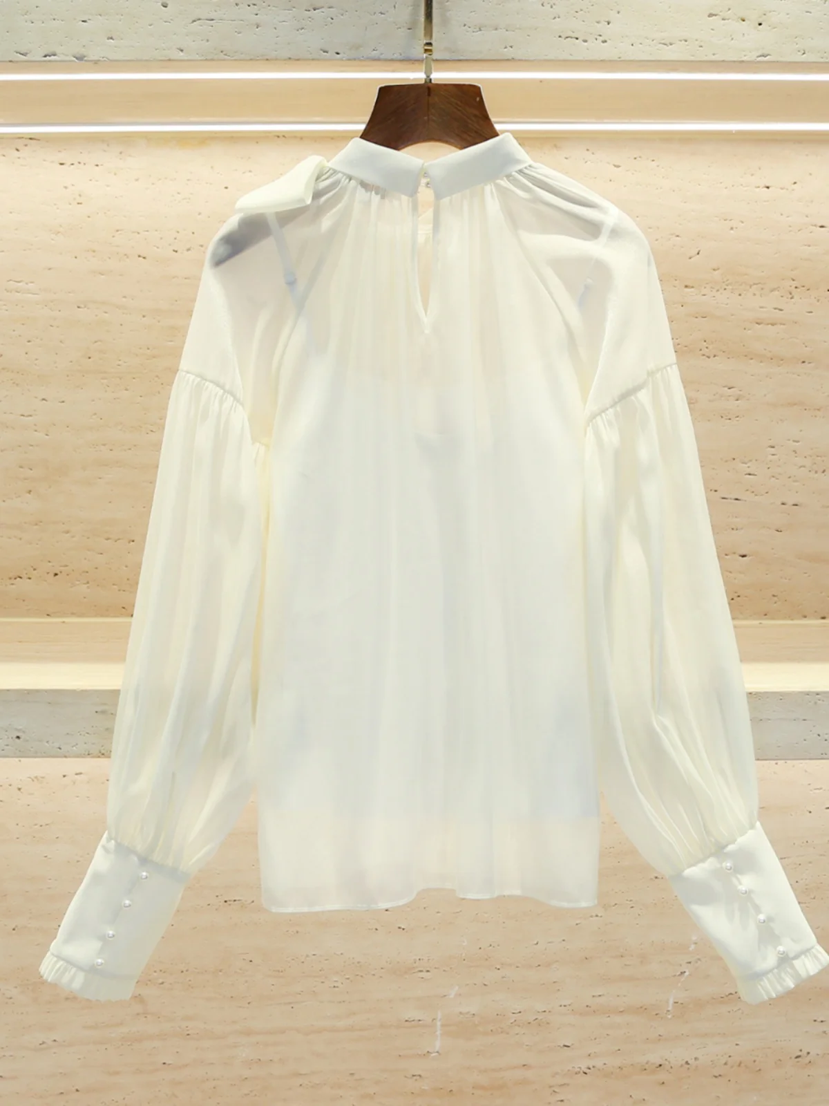 

Ele Long Sve Chiffon irt with Knot South Oil High End Women's Faion Classy Lady Sle Top Quali Fabric