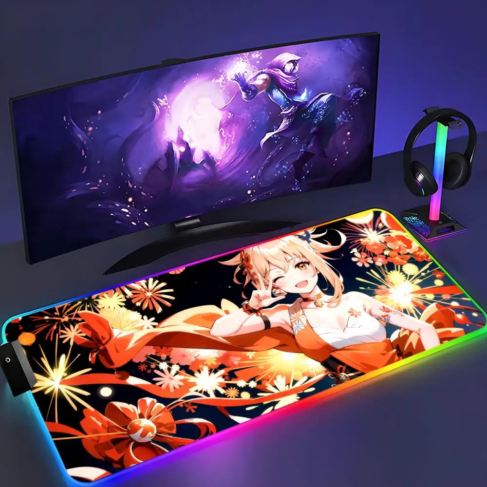 

Yoimiya Mouse Pad XXL RGB Mouse Pad Kawaii Gaming Accessories Computer keyboard Large Led Desk Mat Backlight Mousepad