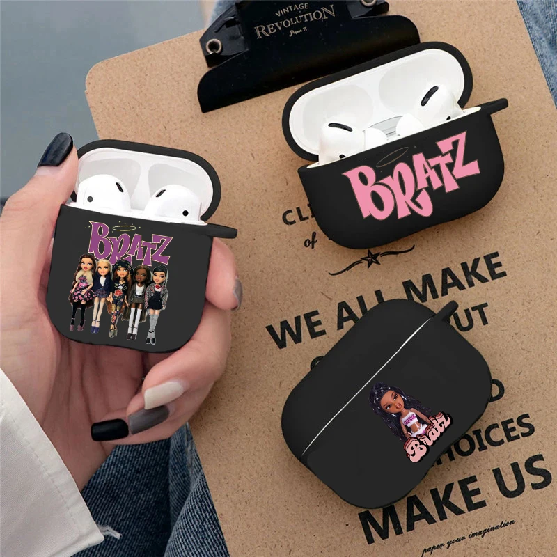 Hot Cute Bratz Doll Soft silicone TPU Case For AirPods Pro 1 2 3 4 Luxury Black Silicone Wireless Bluetooth Earphone Box Cover