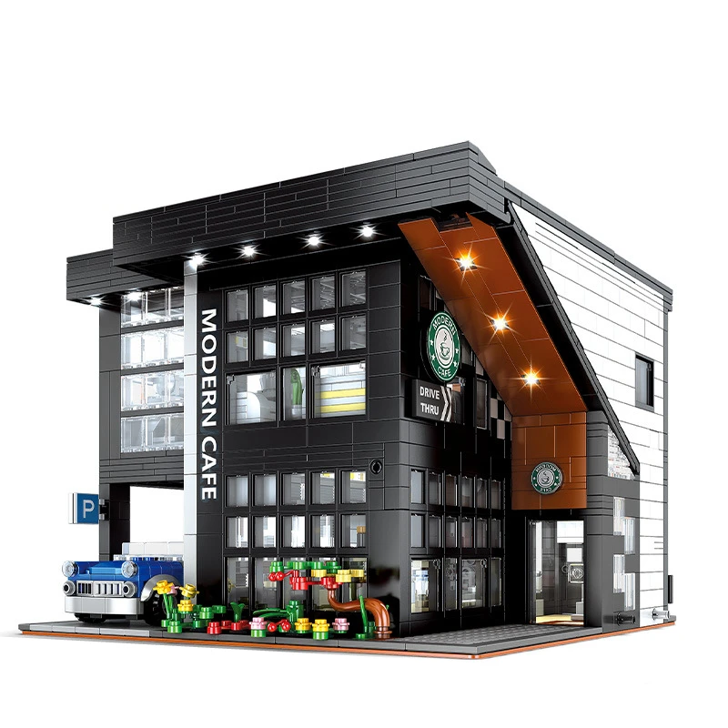 Modern Coffee Shop Model City Architecture Street View Building Blocks Cafe Construction Set Moc Bricks DIY Assembled Toys Gifts