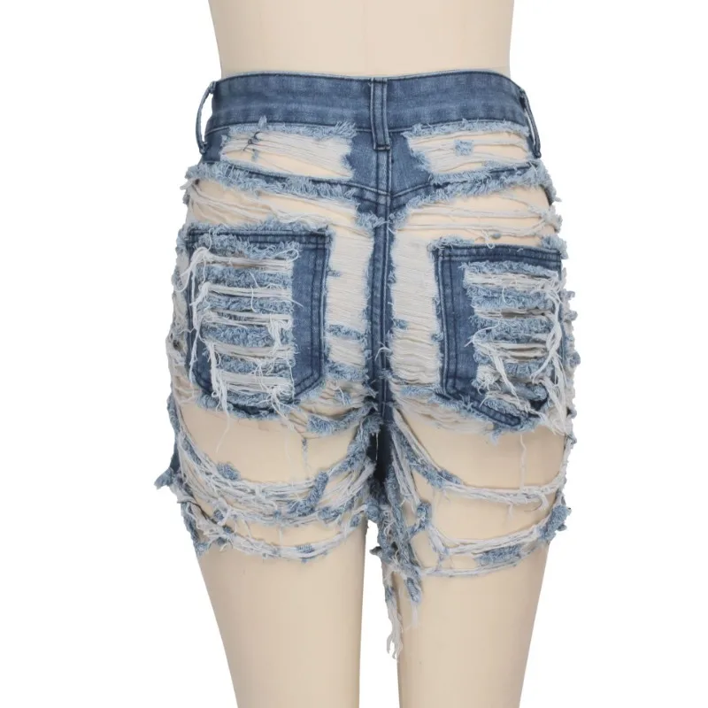 2021 New Ripped Denim Shorts Women Bottoms Female Jeans High Waist Holes Tassel Classic Denim Shorts Close-Fitting Pants Fashion