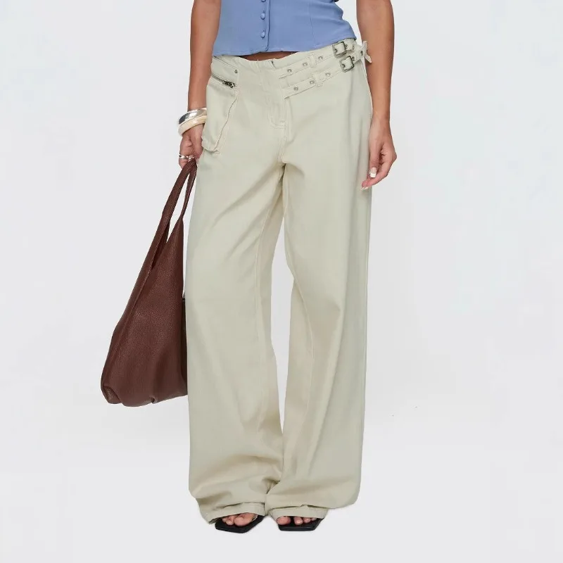 

2025 Personalized Street Adjustable Buckle Waist Side Pocket Details Loose Trousers
