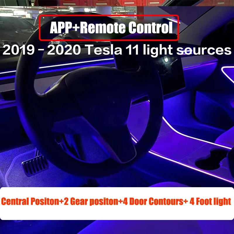 

For Tesla Model 3 Y Car Interior RGB Neon Ambient Lights Center Console Dashboard Foot-Well Lighting APP Control LED Strip Lamp