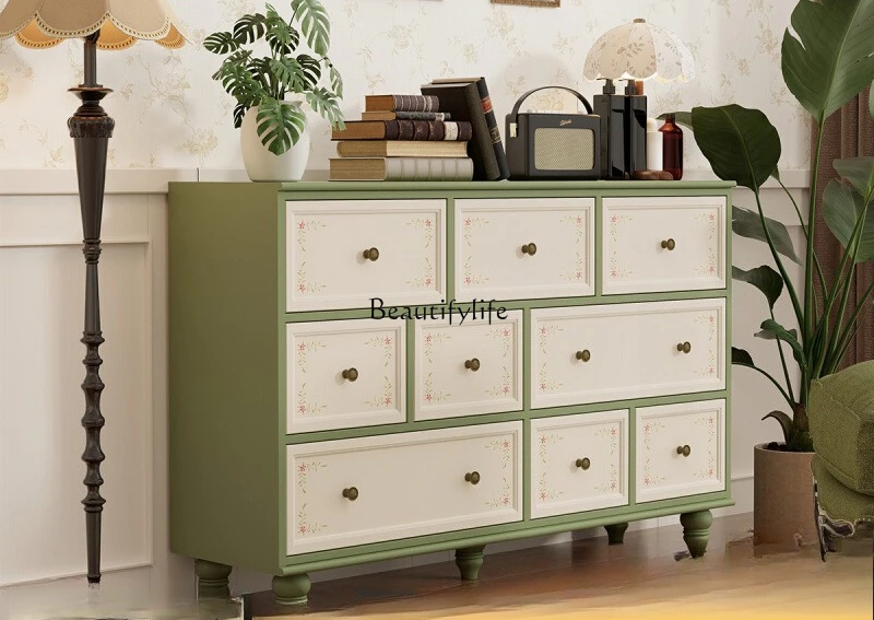 

Pastoral chest hand painted solid wood drawer storage American retro storage