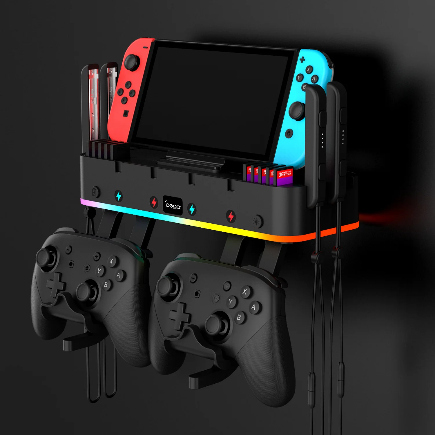 Suporte de parede multifuncional com suspensão colorida RGB, controlador de carregamento e estação Joy-Con Dock para Nintendo Switch OLED
