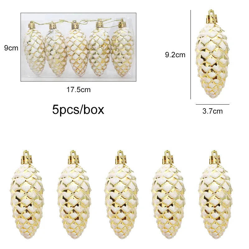 5szt Christmas Pine Cone Ball Decor Christmas Tree Hanging Ornament Gold Red Plastic Pine Cone for Christmas Home Decorations