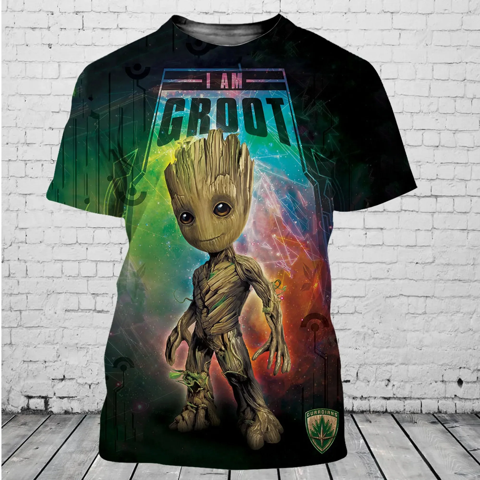 MINISO-T-shirt de Guardiões da Galáxia Groot masculina e feminina, manga curta, estilo casual, estampa 3D, streetwear de verão, tops de desenhos animados