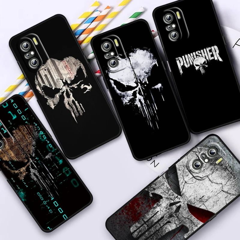 Marvel Punisher For Xiaomi Redmi Note 13 12 11E 11S 11 11T 10 10S 9 9S Pro Plus 4G 5G Black Phone Case