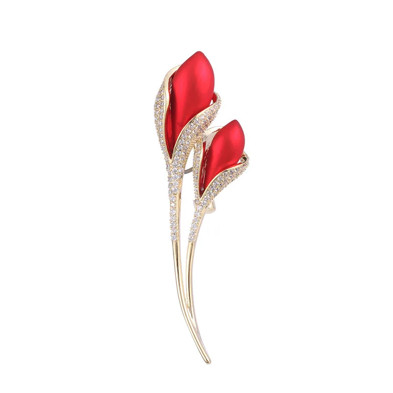 Accessorio spilla abito floreale, spilla retrò da donna con tecnica micro-intarsio laccato, spilla tulipano di fascia alta