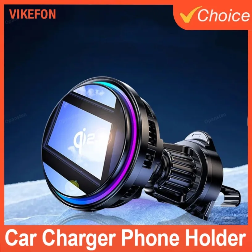 15W Magnetic Wireless Fast Charging Radiator Car Charger Phone Holder Ice Cooling RGB Tempered Glass For Magsafe iPhone 12-16