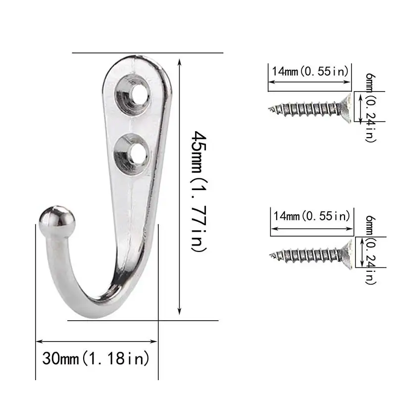 10 Pieces Wall Mounted Hooks Coat Hooks Robe Hooks Hangers With 20 Pieces Screws in Nickel