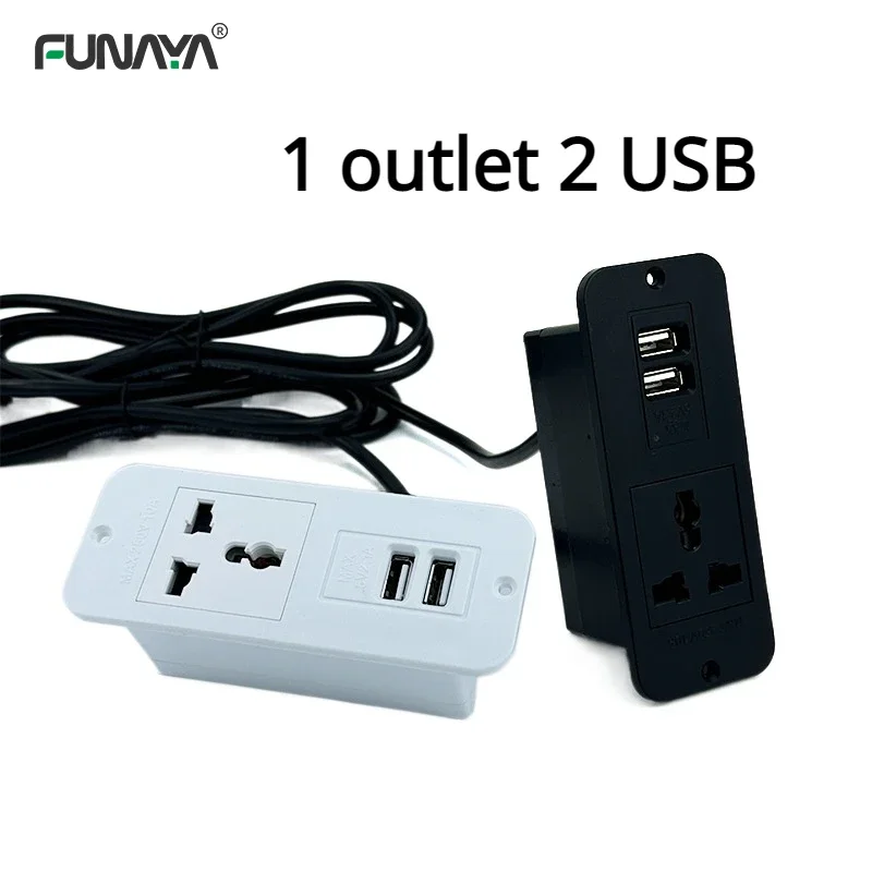 

Universal Embedded Table Hidden Socket 1 Outlet 2USB 5V 2.1A 2500W 110 220V Office Black White Furniture Extension Cord Sockets