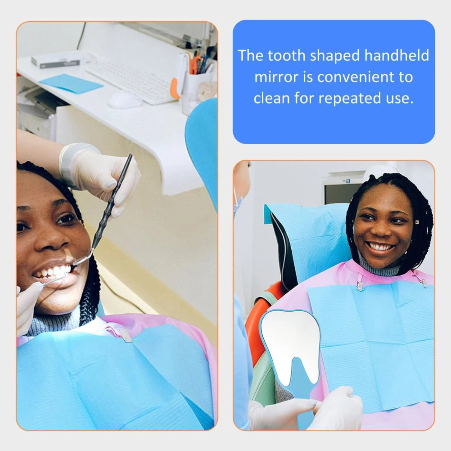 Make   Hand Held  Tooth Shaped  Dental  Tool Cosmetic Hand   Patient  Wide Viewing Angle Makeup  2Pcs Portable