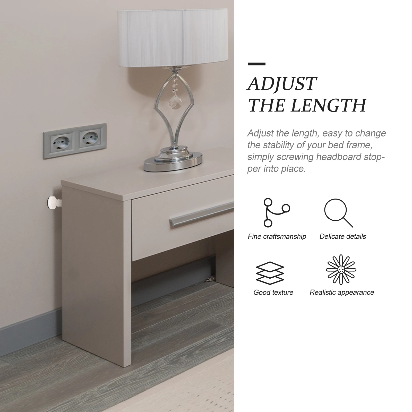 

2pcs Adjustable Headboard Brackets Plastic Bedside Anchor Wall Spacer Furniture Legs EVA Pad Prevent Shock Movement