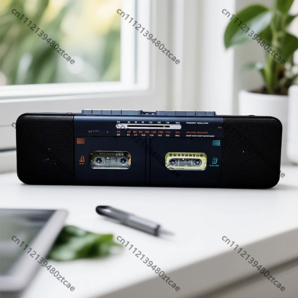 Retro Dual Channel Stereo Dual Cassette Recorder Radio Bluetooth Speaker Card Rechargeable Tape Player