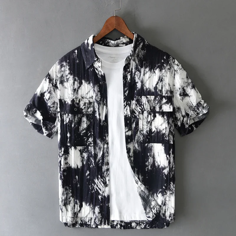 

Lyocell Oversize Thin Short Sleeve Shirts for Men Summer New Fashion Tops Male Casual Print Shirt 4XL