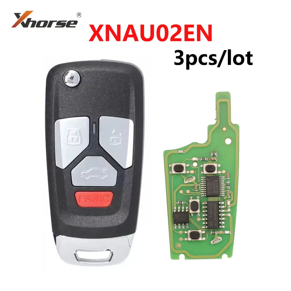 3pcs/lot Xhorse XNAU02EN Wireless Smart Remote Key 4 Buttons For Audi Flip Folding Key English Version