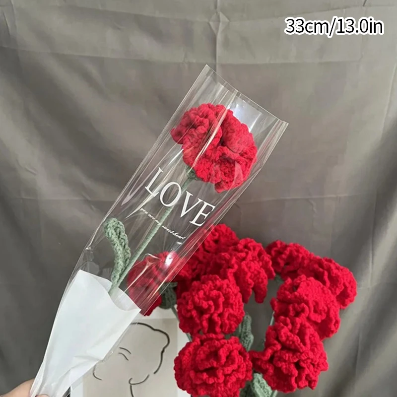 Flor tejida, flores de ganchillo hechas a mano, ramo Diy, flor de clavel de tulipán tejida a mano, regalo de ramo de graduación para el Día de San Valentín