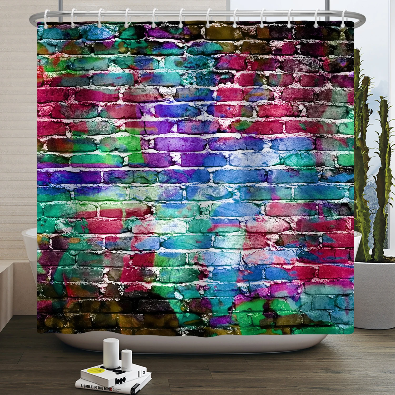 Brick Wall Stone Pattern Printing Shower Curtains Bathroom Curtain Waterproof Anti-peeping Bathing Cover with Hooks