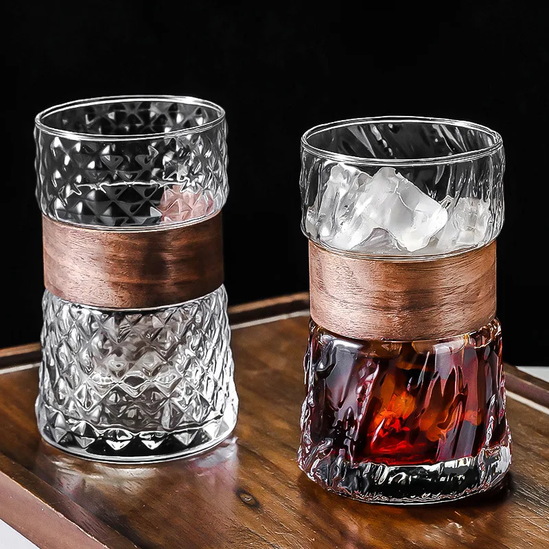 

Transparent Glass Cup with Bamboo Holder Heat Insulated for Tea Coffee Beer Juice Home Use