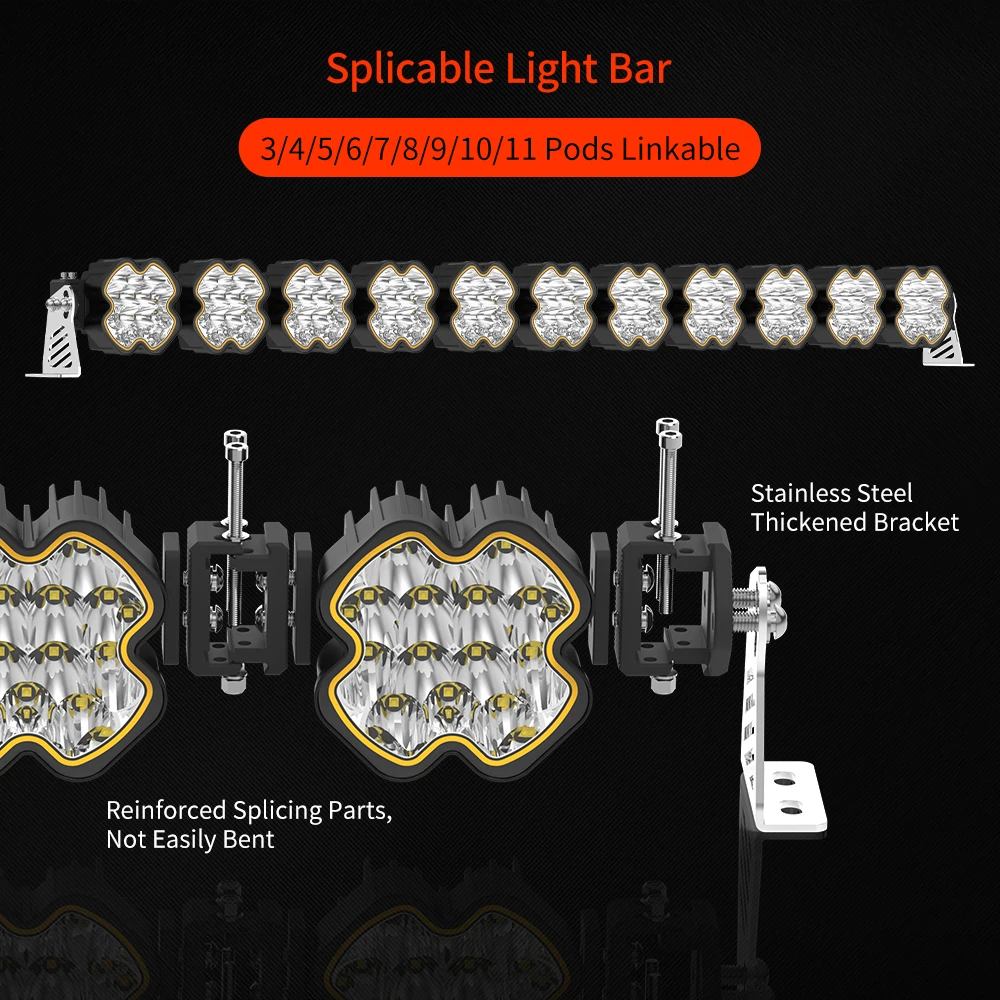 HAOLIDE Modular LED Strip Light Bar 7-9 Units High Power Amber Yellow DRLIP68 for Wrangler 4x4 Truck Truck off-road use 12V 24V