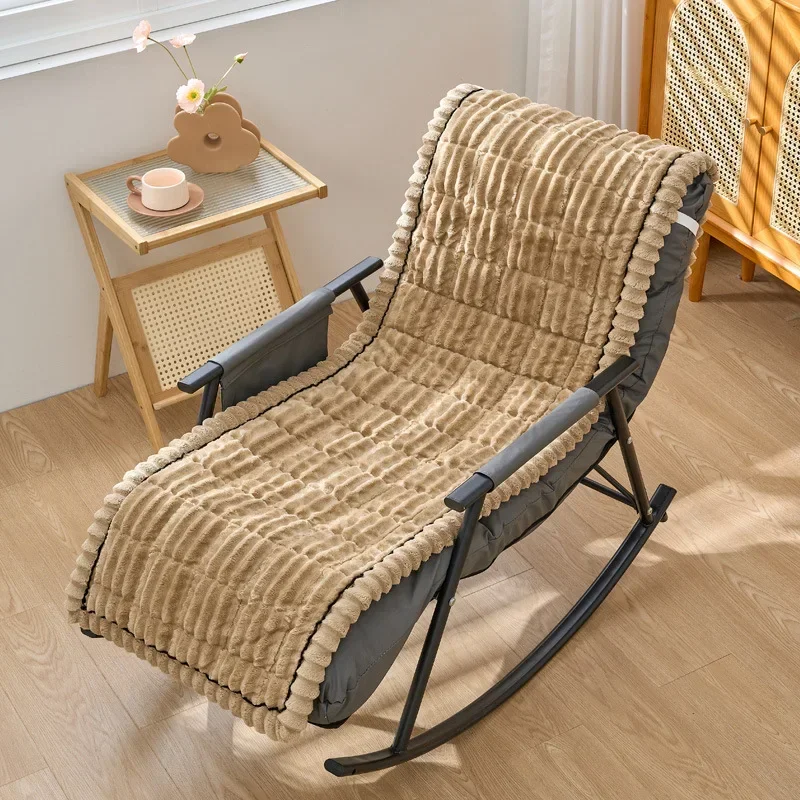 Soft Flannel Surface Lounge Chair Cushion Thickened Velvet Striped Cotton Slipcover Excellent Warmth Rocking Chair Seat Bolster