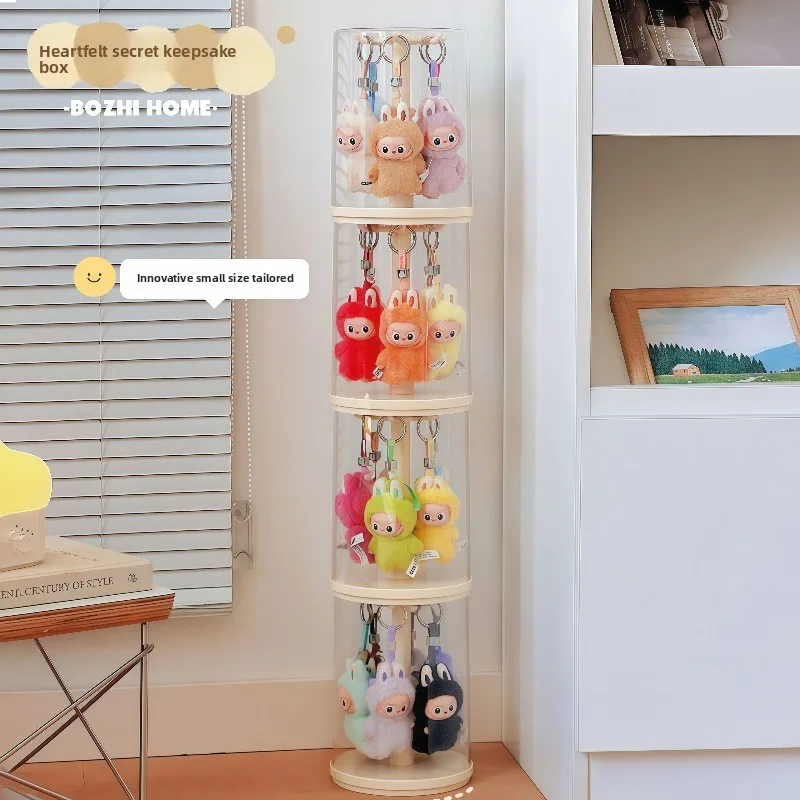 HOT For LABUBU Plush Toy Display Box Pendant Doll Clear Storage Case Display Stand 360° Rotation Cute Figurines Protective Shell