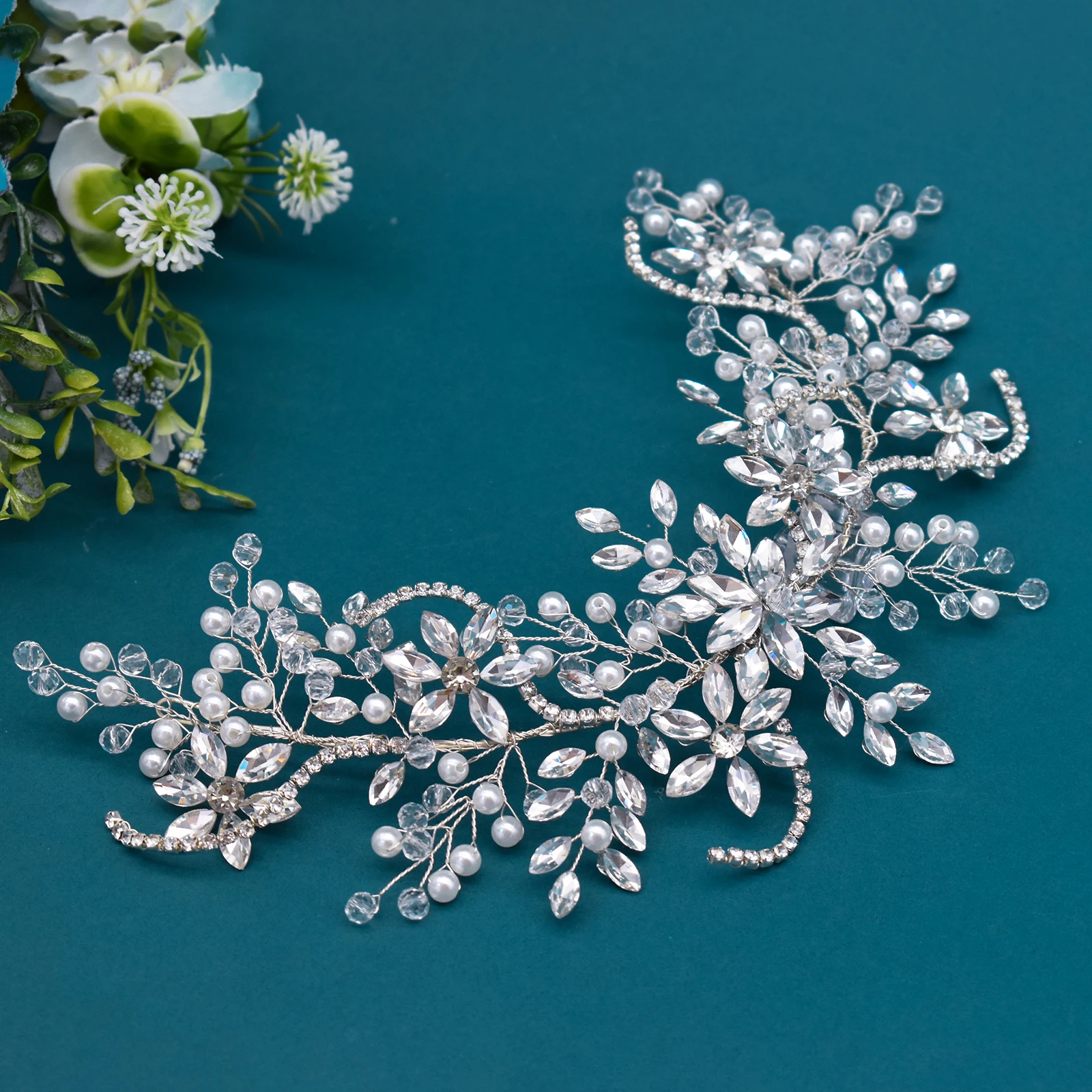 DZ356 Flower Leaf Crystal Pearl Headband Hairband for Women Tiara Wedding Hair Accessories Bridal  Jewelry Band Headband Gift