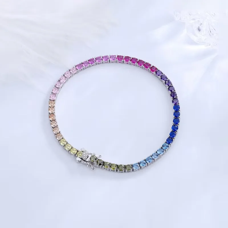 

3mm Tennis Bracelet Colorful Tennis Bracelets for Women Hip Hop 925 Sterling Silver Bangle Fashion Jewelry