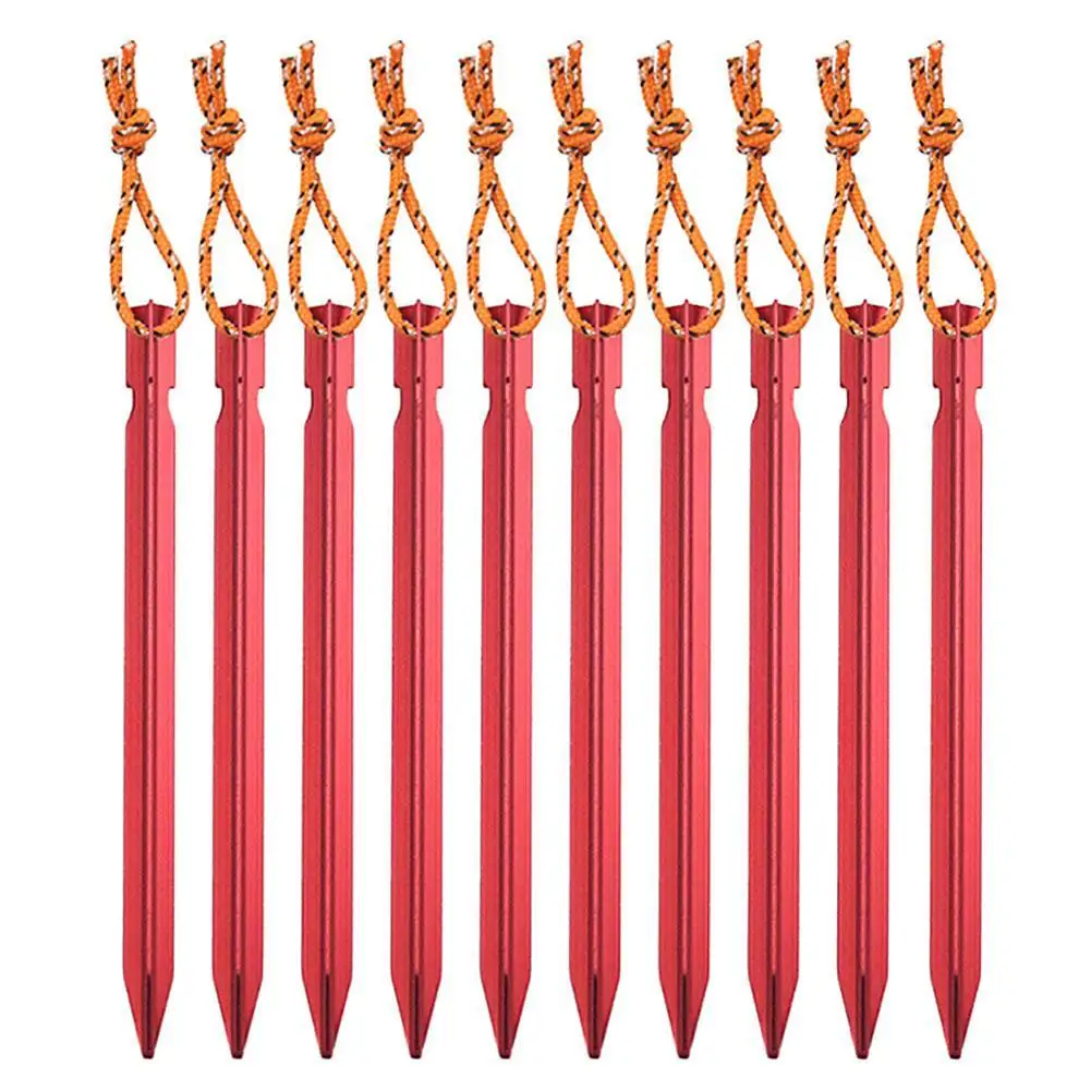 

10Pcs 18cm Canopy Tent Pegs Aluminum Alloy Outdoor Garden Stakes Ground Nail With Cord For Camping Backpacking Hiking