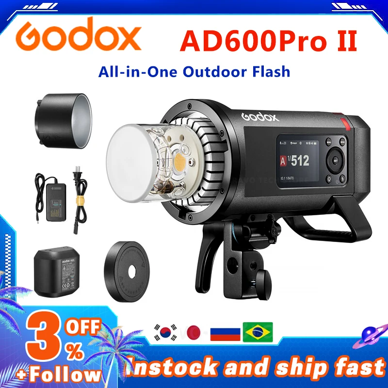 Godox AD600Pro II 600W All-in-One Outdoor Flash Li-on Battery TTL Built-in 2.4G Wireless System