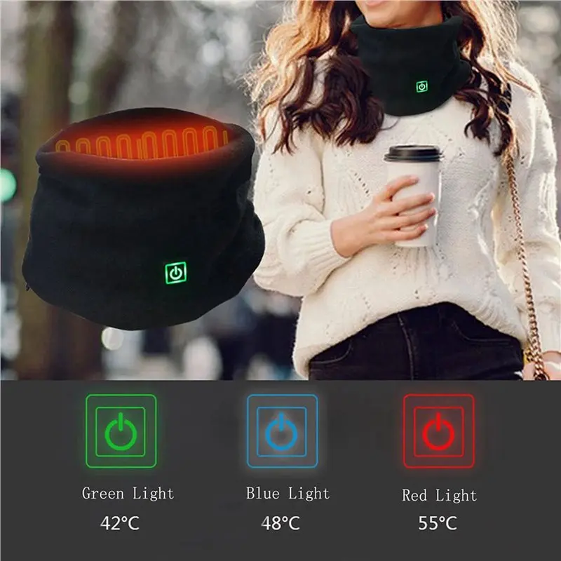 10X Winter Electric Heated Scarf Neck Wrap USB Rechargeable Neck Warmer 3 Speed Adjustment Fleece Scarf
