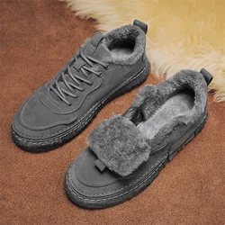 Men's Boots with Plush Collar, Social Shoes Winter Leather Cotton Shoes Warm and Fashionable Platform Casual Board Shoes