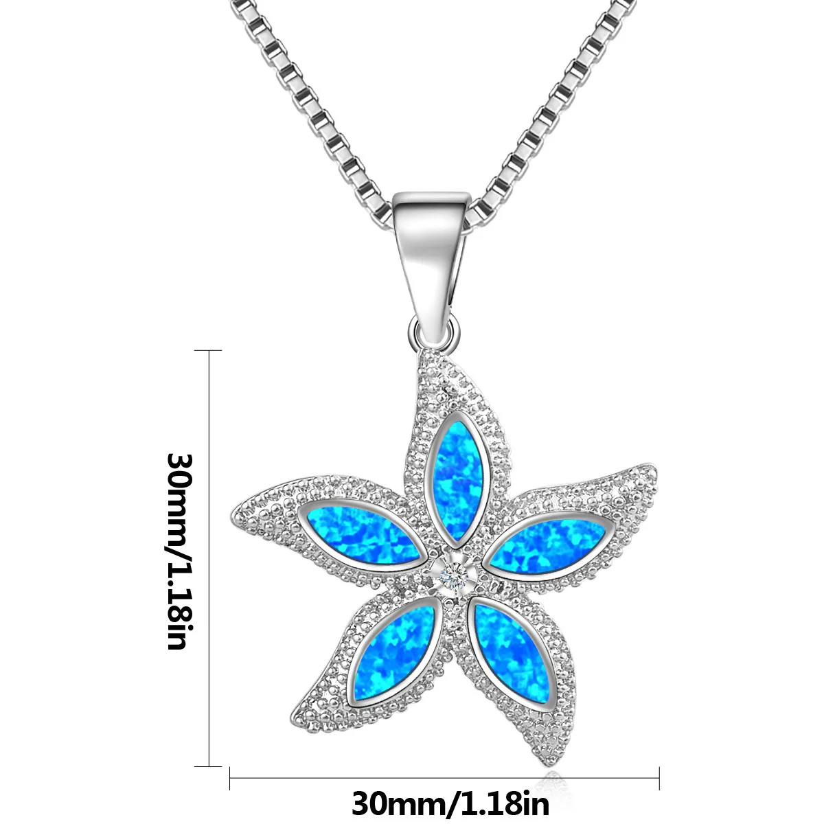 قلادة أنيقة على شكل نجم البحر، فضية مع أوبال أزرق وزركونيا مكعبة، سلسلة هدية مجوهرات المحيط الرائعة قابلة للتعديل للنساء