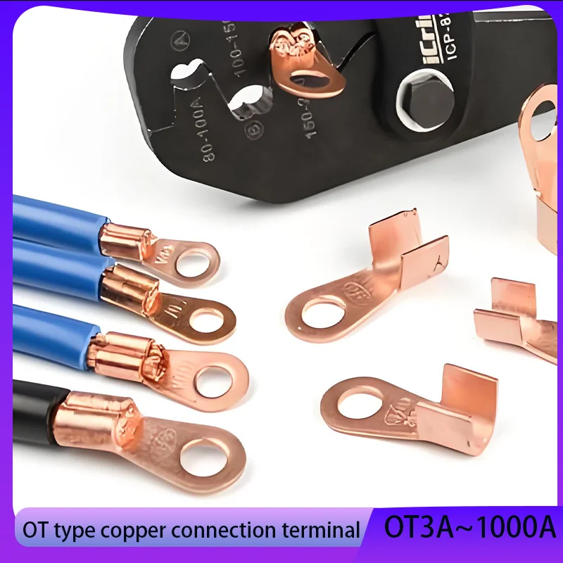 

5pcs/10pcs Red Copper OT Open Nose Cold Pressed Wiring Terminal 3A-1000A Cable Joint Connector for Electrical Wiring