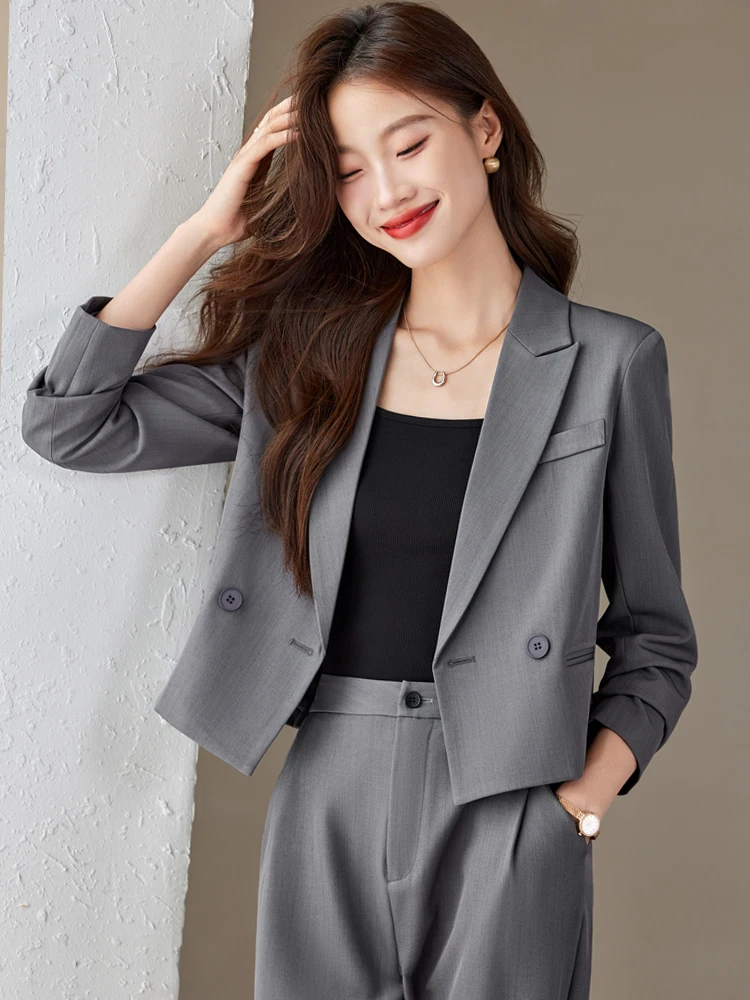 

Gray Suit Jacket Women's Short Style Professional Career Straight Leg Pants Set Autumn New Arrival Fashion Sensation
