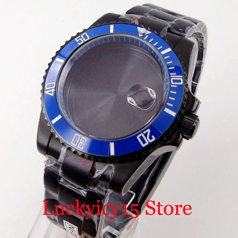 40MM Fit NH35NH36 PT5000Movement Automatic Men Watch PVD Watch Case Blue/Green Ring Sapphire Glass Ceramic Bezel Steel Bracelet