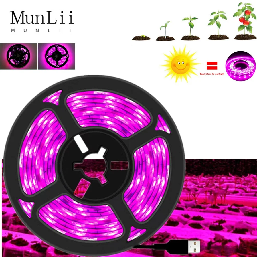 

USB LED 1-5m Grow Light Full Spectrum DC 5V Plant Light Grow LED Strip Phyto Lamp for Vegetable Flower Seedling Grow Tent