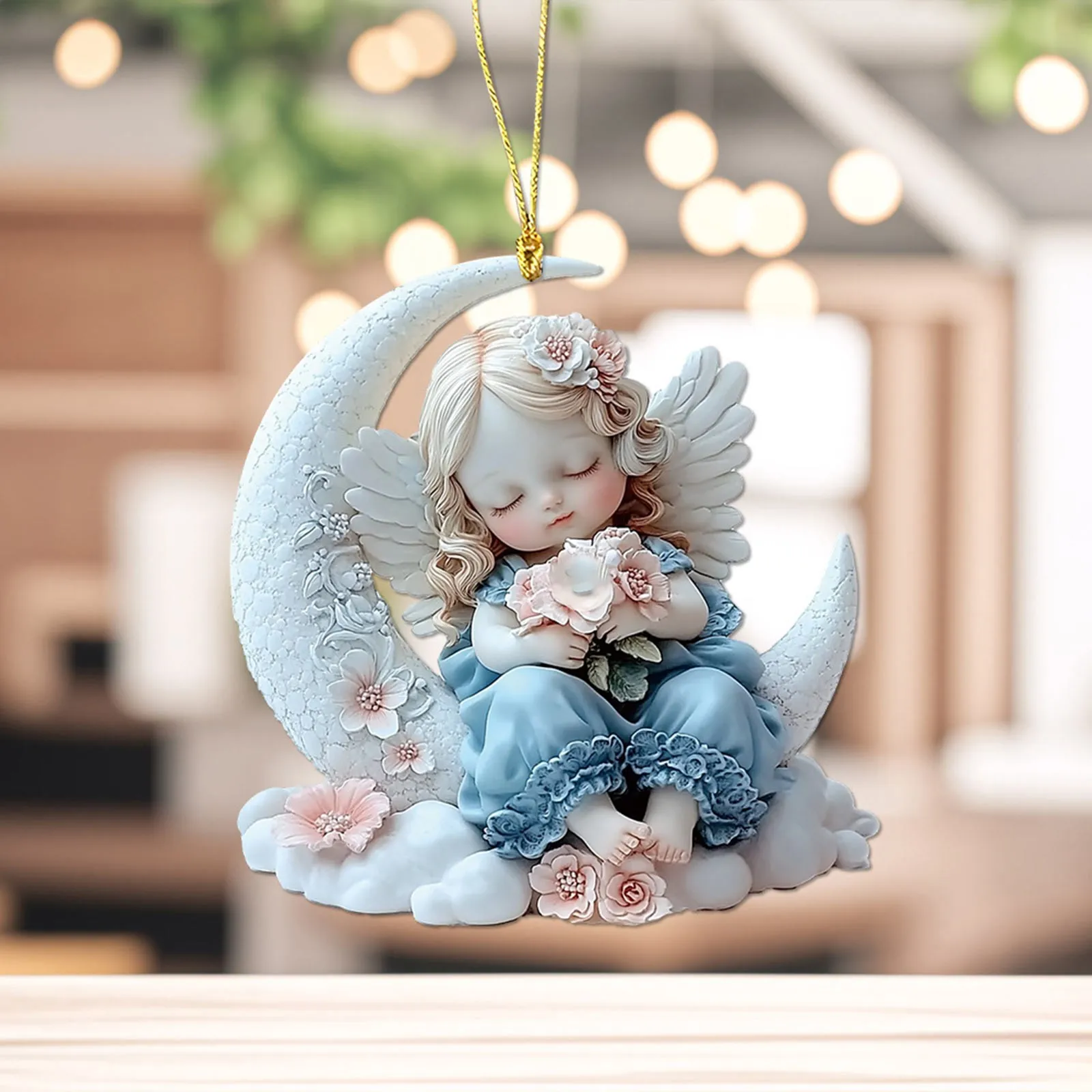 Baby With 2D Flat Acrylic Keychain Car Rearview Accessory Backpack Hanging Beaded Garland Decorations Christmas