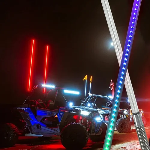 Imagen 2 del producto 1 Uds RGB Led látigo luz Led para coche RGB impermeable plegable aplicación remota Control de música LED lámpara de mástil de bandera para SUV ATV UTV RZR