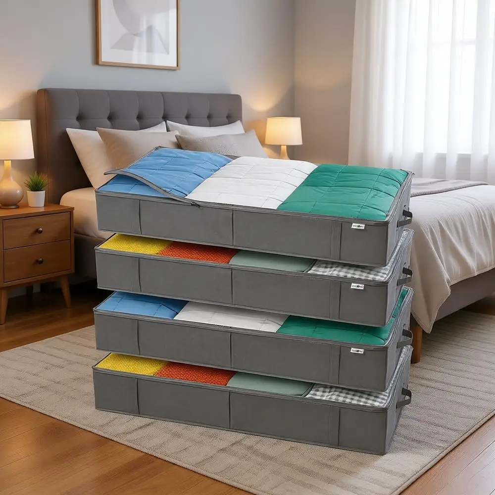 

Efficient Space Saver: 4-Piece Grey Underbed Storage Boxes for Clothes, Toys, and Closets