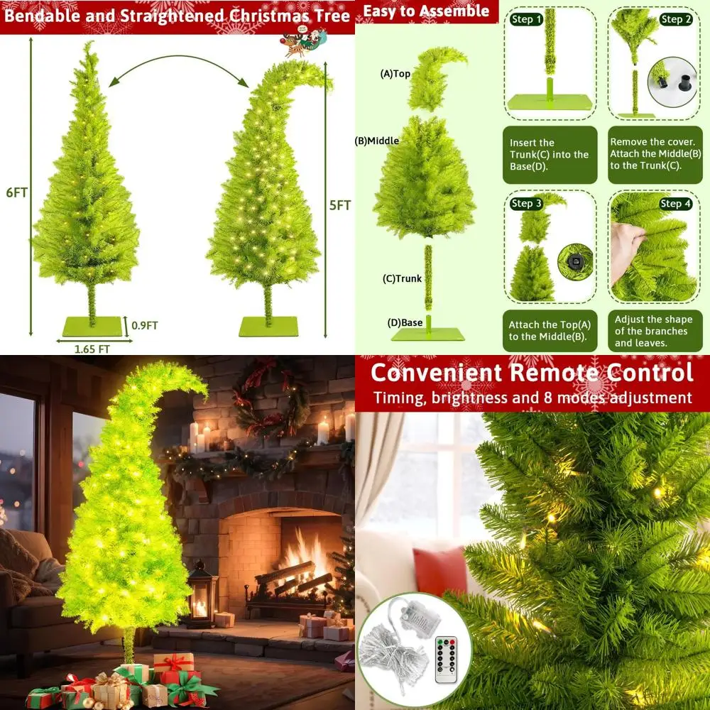 

6-футовая причудливая лаймово-зеленая светодиодная рождественская елка с гибкими ветвями и дистанционным управлением таймером для внутреннего и наружного декора