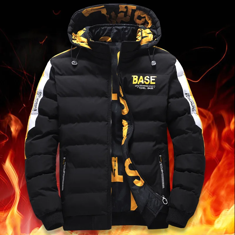 Winter Men Down Coat Thicken Warm Letter Printed Male Outerwear Long Sleeve Detachable Hooded Outdoor Man Two-sided Jacket
