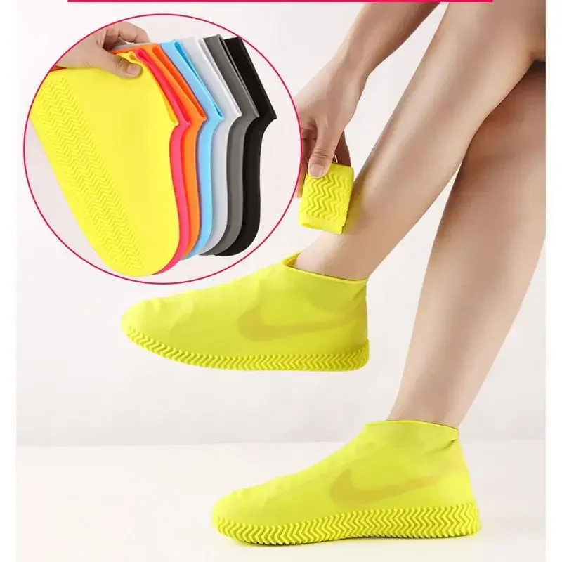 New 1 Pair Waterproof Non-slip Silicone Shoe High Elastic Wear-resistant Unisex Rain Boots for Rainy Day Reusable Shoe Cover