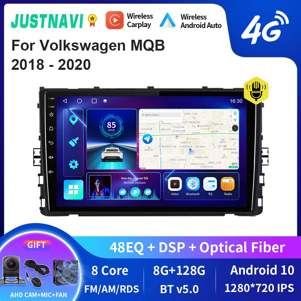 

JUSTNAVI QT10 Wireless CarPlay Android Auto Radio For Volkswagen MQB 2018 - 2020 Stereo Car Multimedia Video Player GPS DVD DSP